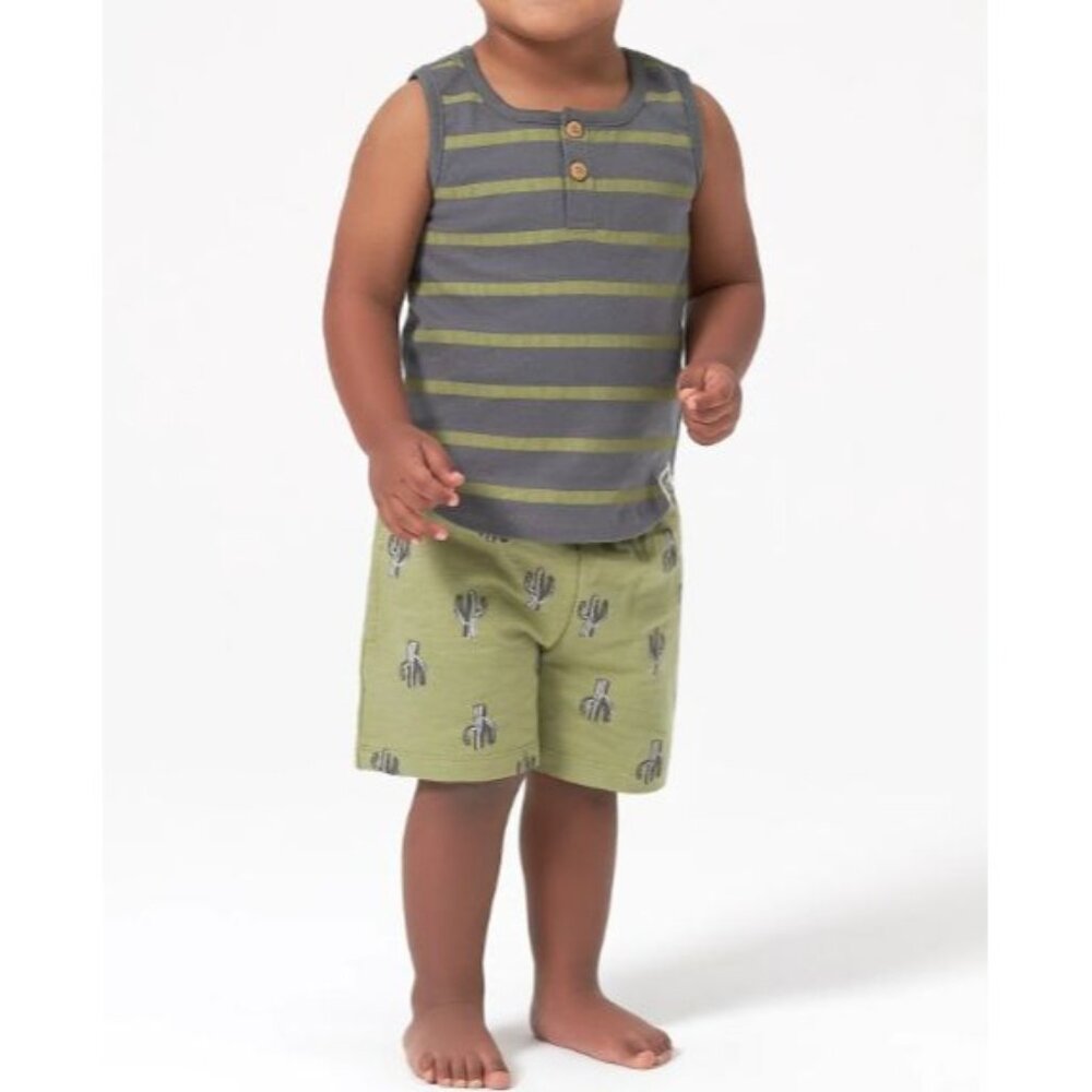 Modern Moments By Gerber 6-9M Baby Boys 2-Piece Set Striped Tank & Cactus Shorts